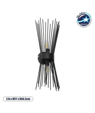 GLOBOSTAR® HORN 203-0043 Vintage Φωτιστικό Τοίχου - Απλίκα με Ντουί 2 x E14 AC 220-240V IP20 - Μαύρο - Μ14 x Π17 x Υ44.5cm